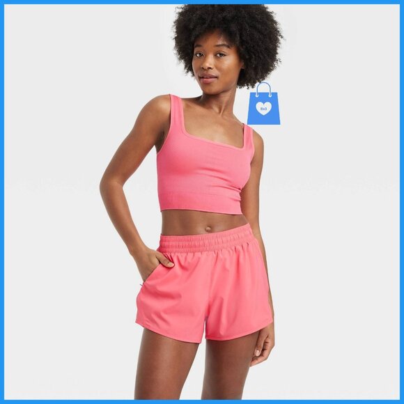 2X - Womens Seamless Square Neck Cropped Tank Top - All In Motion - Coral Pink - Picture 5 of 9